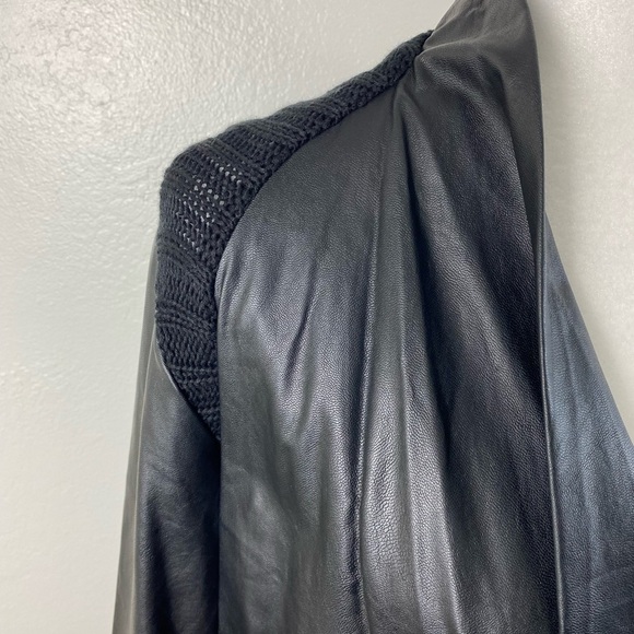 Melissa McCarthy Seven 7 Black Faux Leather Ribbed Knit Cardigan Sweater Small - Picture 13 of 16